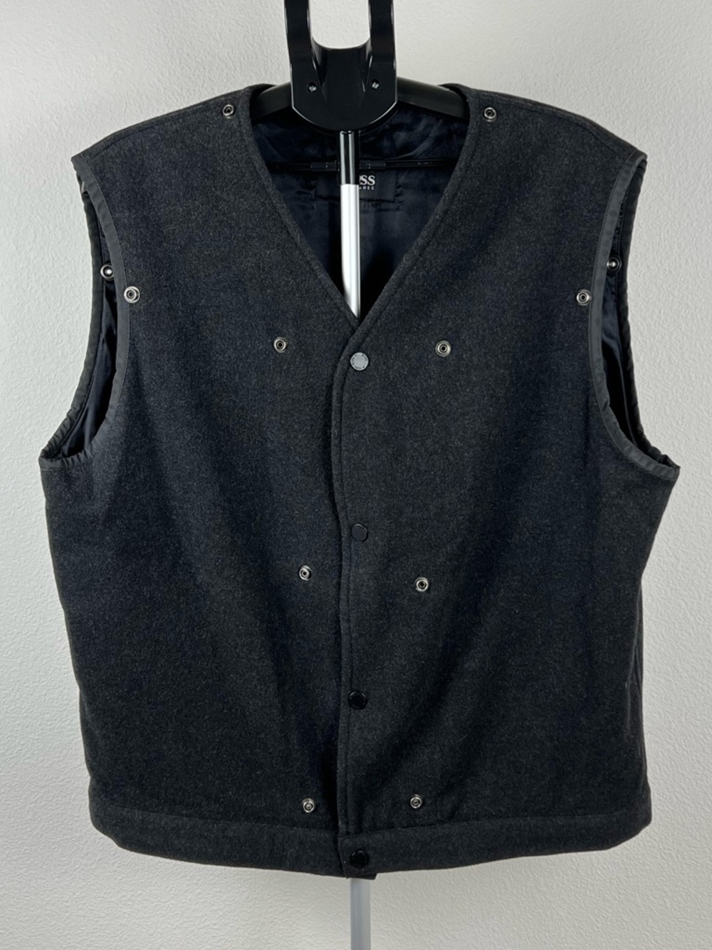 Hugo Boss Wool Blend Vest Mens L EU 52 Black Snap Front Minimalist Jacket